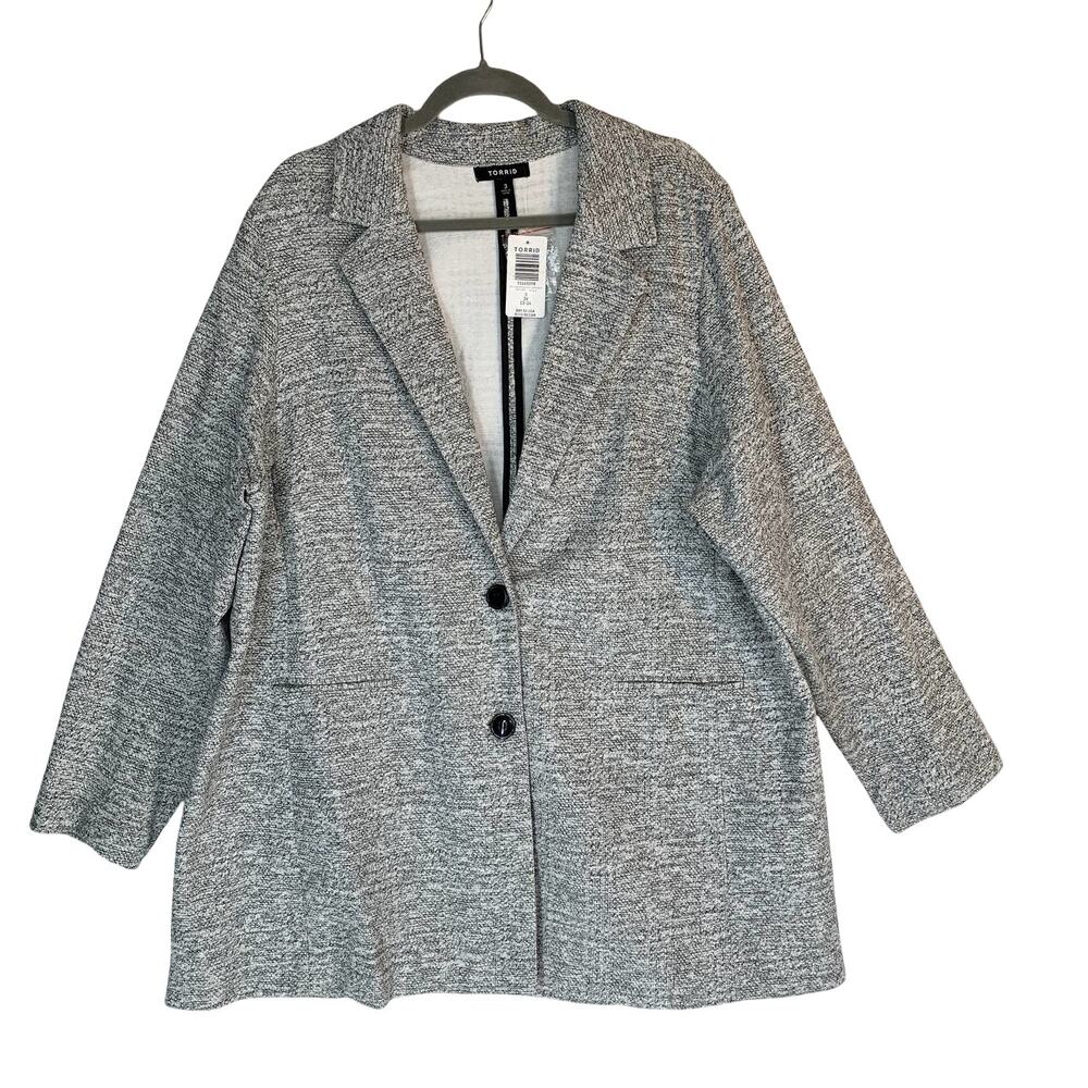 Torrid Textured Boyfriend Knit Trench Blazer 3X Gray Marled Longline Jacket NEW - Picture 2 of 16